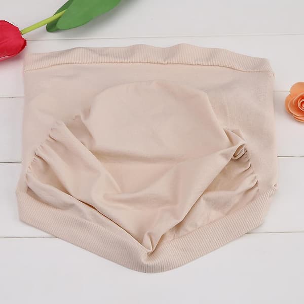 Maternity Pregnancy Belly Support Belt - Seamless Elastic Band for Prenatal Care (Beige, Size M)