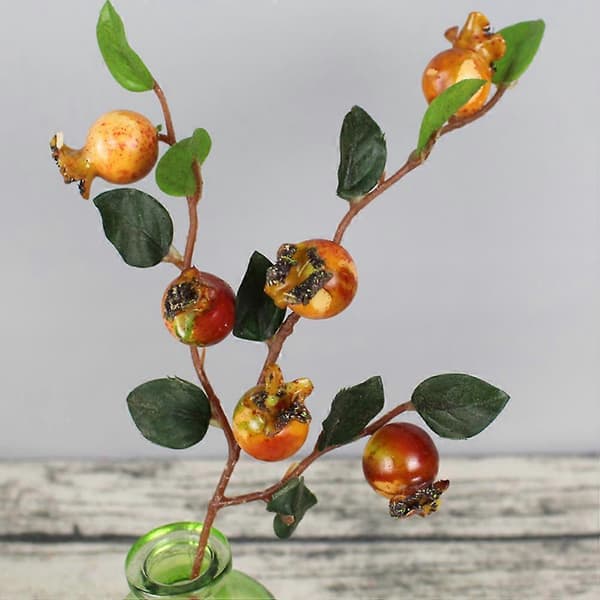 Gruppe af 5 kunstige hybenbær, simulation granatæblefrugt blomsterdekorationer (solnedgangsrød)