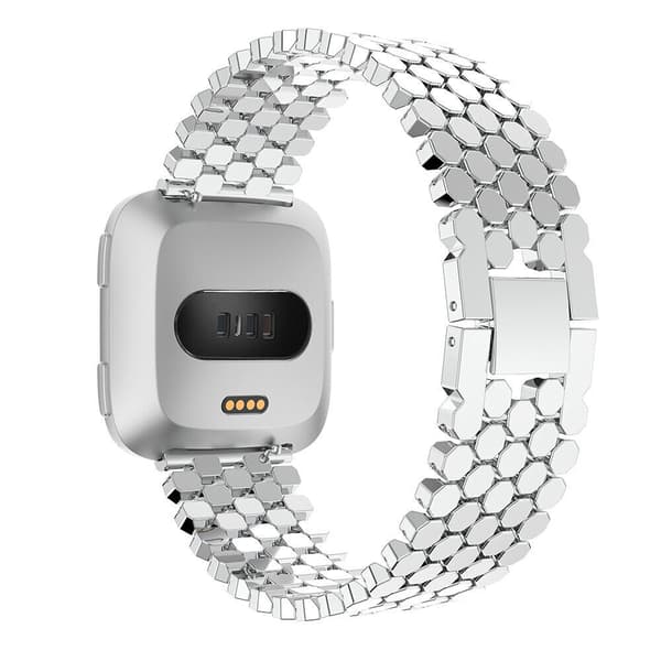 Stainless Steel Wristband for Fitbit Versa Series Smartwatch - Fish Scale Design Silver Fitbit Versa Silver Silver