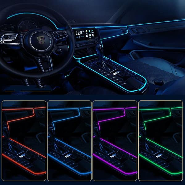 Bil LED Interiør Strip Lys 3m USB Neon Trådlys Glødende Ambient Belysning Bildekorationer Interiør Blå