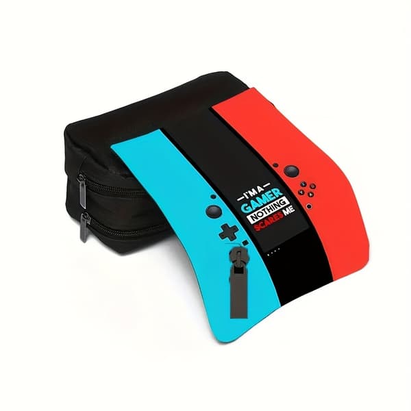 1 pc Game Console Theme Black Double-Layer Flip Pencil Case, Double Compartment Stationery Bag