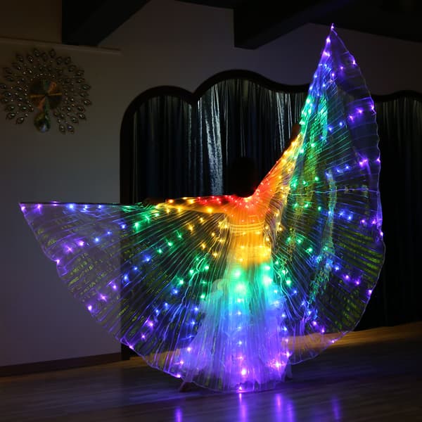 Magdans Golden Wing Regnbåge Fargerike LED Lysende Vinge Dans