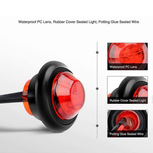 10 stk. 3/4 tommer runde LED-markeringslys Lastbil Sidelys LED Sidemarkeringslys til Lastbil Autocamper Bil [DB] Rød Red