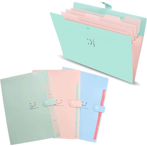 Stk A4-perm Dokumentmappe 5 rom med knappelukking, Skolemateriellmappe, Candy Colors-