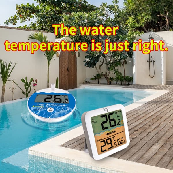 Wireless Pool Thermometer with Remote LCD and Indoor Temp and Humidity Display for Pool and Spa, IP68, 100m Range, 76-inch Screen, USB or Battery