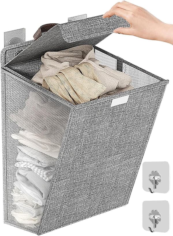 Hanging Laundry Basket, Large Laundry Hamper with Handles, Installation-Free Dirty Clothes Hamper, Wall Mounted Bathroom Basket