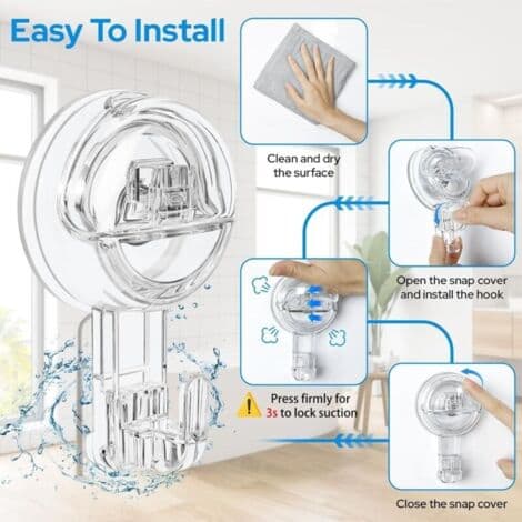 Suction Cup Hooks, 2 Pieces, Transparent, Removable, Robust, 3 kg, Nail-Free, for Bathroom, Kitchen, Window, Bathrobe