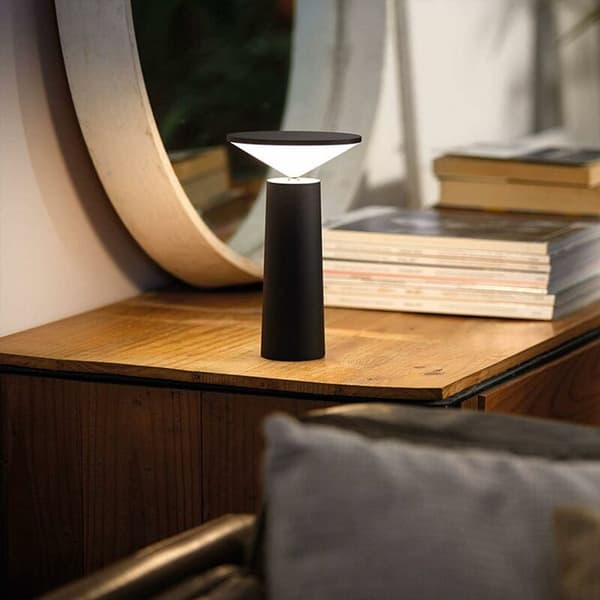 Modern Table Lamp - Wireless - Dimmable Touch Control - 360° Adjustable - USB Rechargeable - Desk Lamp for Home and Office - Black