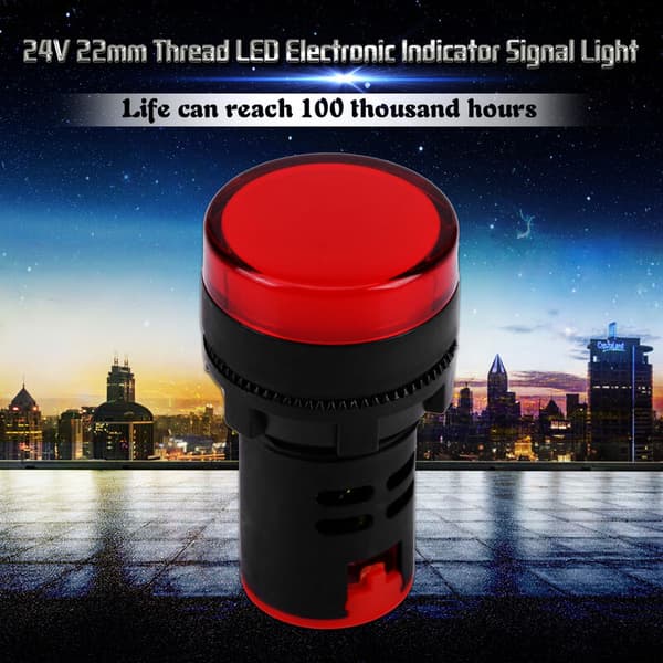 10 kpl AC/DC 24V 22mm kierteitetyt LED-elektroniset merkkivalot (punainen)