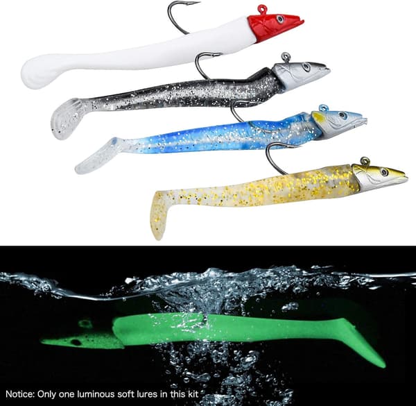 5 stk. havfiskeblink, 11 cm bløde fiskeblink med T-