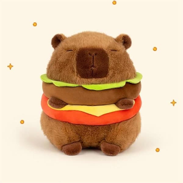 Realistic Capybara Burger Plush, Cute Capybara Stuffed Animal Pillow Plush Toy, Soft Hamburger Fo