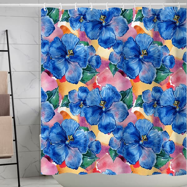 Överdrivna blå blommor Duschdraperi 72 x 72 tum 12-pack krokar