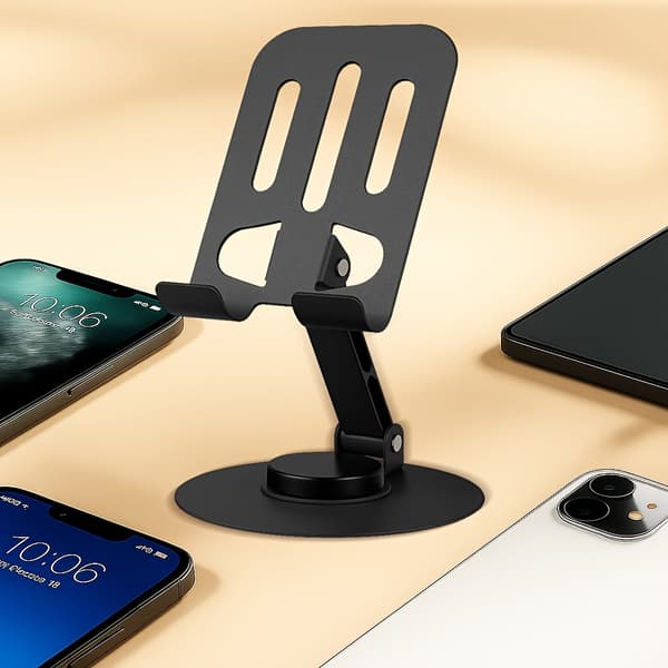 Universalstativ til telefon og tablet i metal, 360-graders rotation til afslapning Sort Black