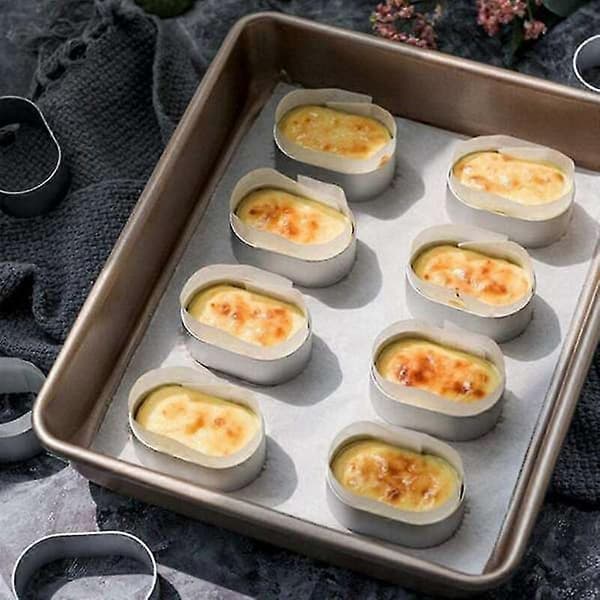 12 stk. oval ostekakeform i rustfritt stål, minikake, tiramisu-kutter, mousse-kakeform, kakekutter