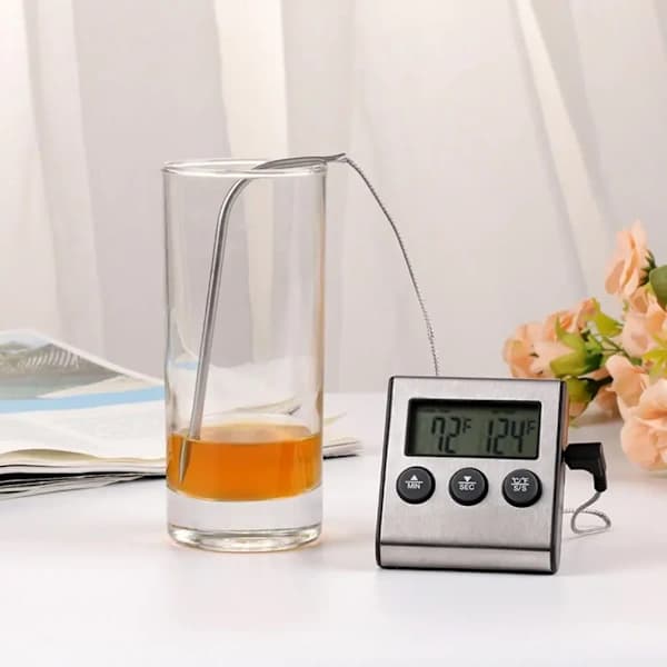 Trådløst digitalt kødtermometer med sonde LCD-timer til grillovn køkkenmadlavning sort