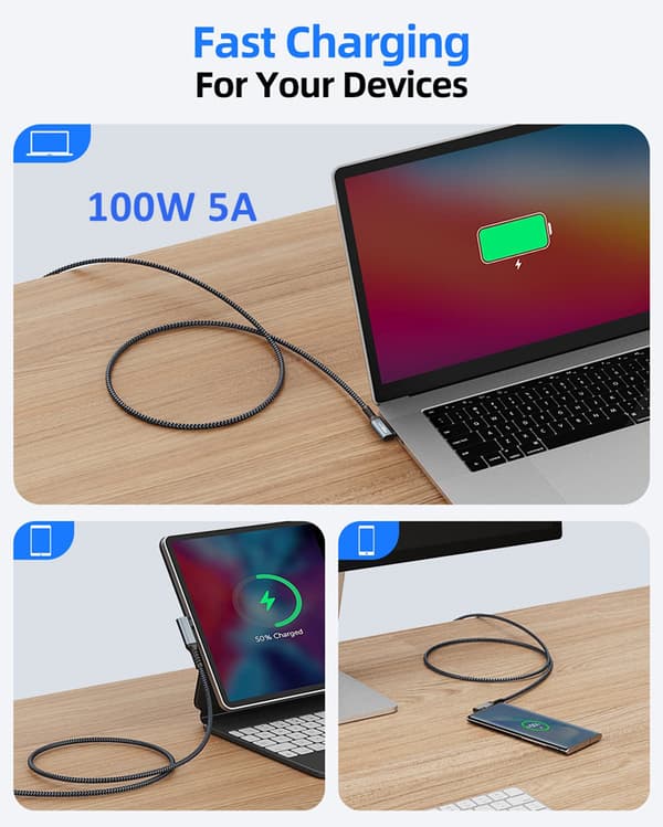 20 Gbps 100 W USB C til USB C-kabel hurtiglading for dokkingstasjon/MacBook/spillenheter/mobiltelefoner【COPL】