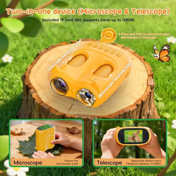 Digital Microscope and 5cm Binoculars, Outdoor Scientific Exploration for Children from 3 Years (Orange)