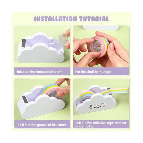 Rainbow Tape Holder with Cloud Shape for Students, Desktop Tape Cutter, Cute Packaging Tape Dispenser