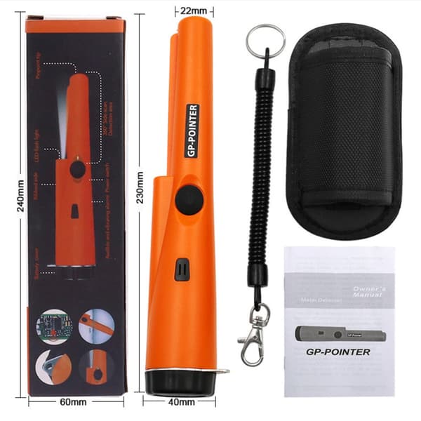 Handheld Metal Detector with 360° Detection, High Sensitivity, and LED Light for Beginner Treasure Hunters, Orange