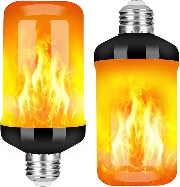 LED-lampe med flammeeffekt, oppgradert 4 moduser flimrende ild julelys, E26