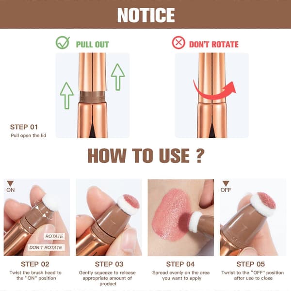 Liquid Contour Stick with Cushion Applicator, Waterproof Matte Cream Makeup Pen for Face and Cheeks (05#)