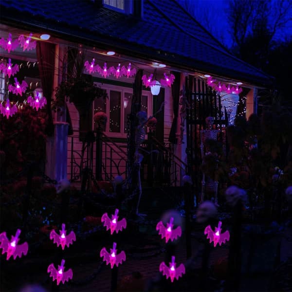 Halloween lyslenke, 6 meter 40 lilla flaggermuslys Halloween De