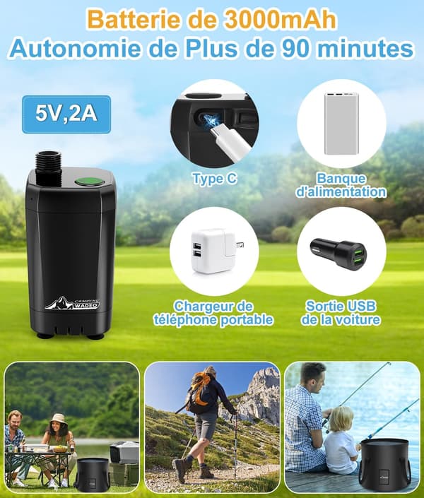 Bærbar campingbruser med smart digitalt display, 20 liters sammenklappelig tank og to brusehoveder (sort).