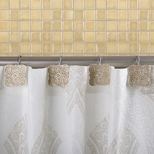Creative Scents Beige Duschdraperikrokar - Set med 12 Duschdraperiringar för Badrumsduschstång - Dekorativ Dusch