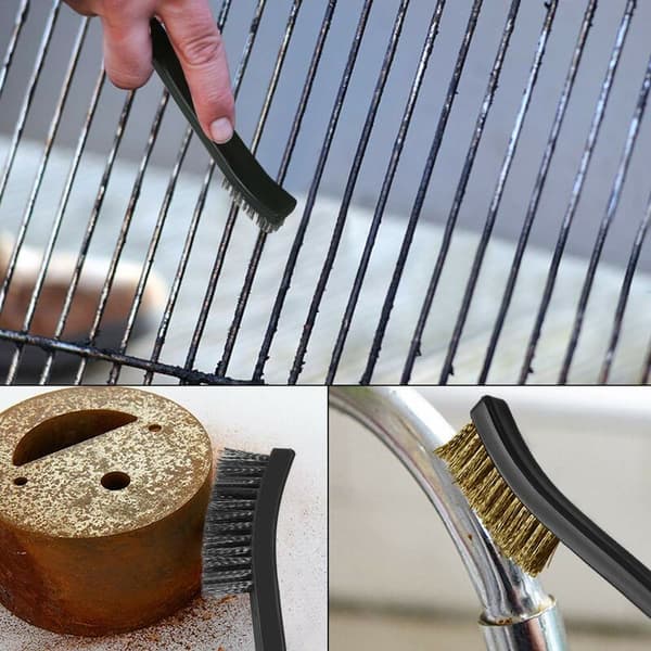 Trådbørste, 9-delt mini trådbørste til rengøring af svejsesprøjt, rust og støv, rustfrit stål, messing og nylon