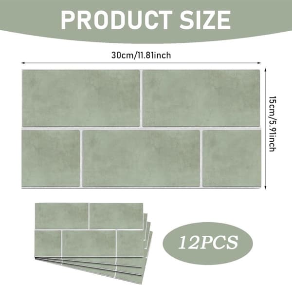 12 - Wall Decals - Self-Adhesive - Tile Decor - Peel and Stick - Wall Stickers - Tile Stickers - Green