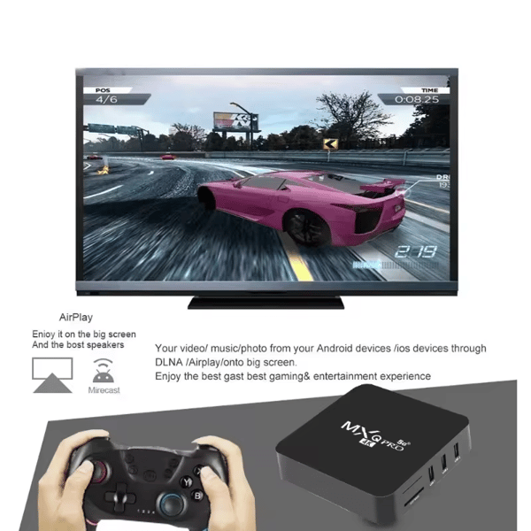 MXQ Pro 5G 4K Android TV 14.0 Box, RAM 1GB ROM 8GB Android Smart Box Dual 2.4G/5G Band WiFi Quad Core Home Media Player