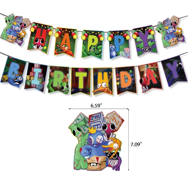Rainbow Friends Bursdagsfest Dekor Banner Topper Ballong Barn