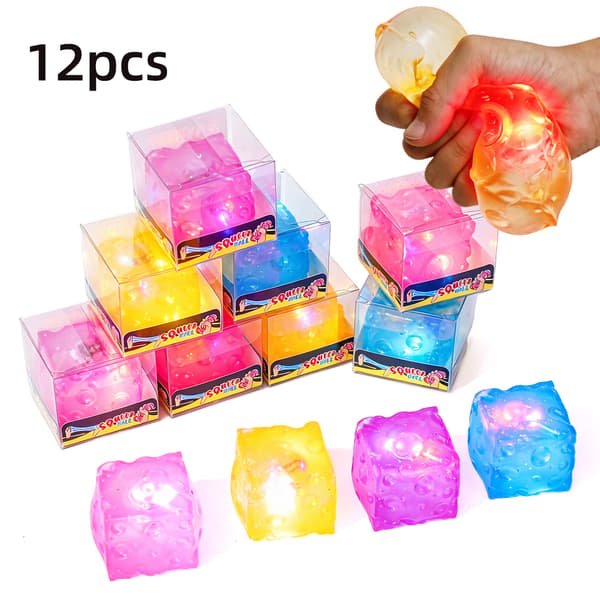 12 st lysande ost-squishy-leksaker, transparent stresslindrande fidget-sensoriskt set