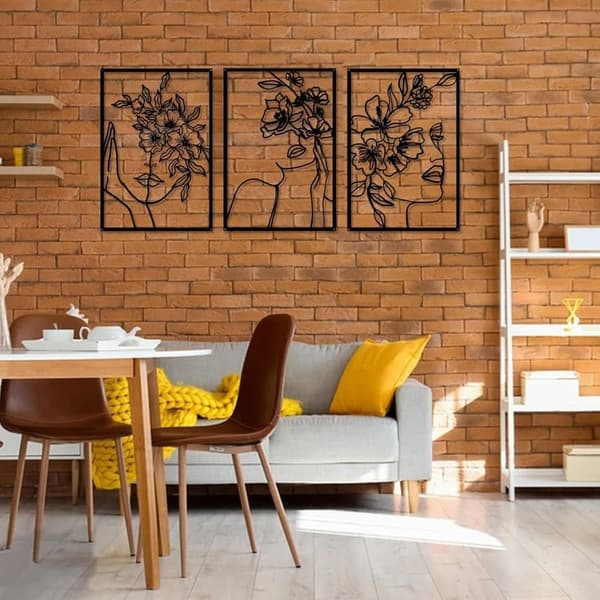 3-delad Väggkonst i Svart Metall – Minimalistisk Modern Väggdekoration för Sovrum, Vardagsrum, Badrum & Galleri