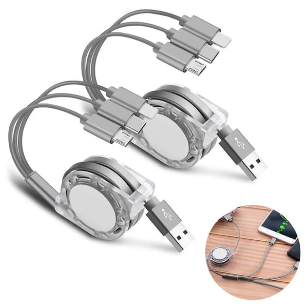 2 stk. til Apple/Android/Type-C opladerkabel 3 i 1 grå