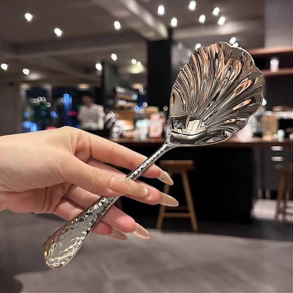 Spoon with Shell Design and Elegant Hammered Texture, Eco-Friendly for Soup, Dessert, Porridge (FMY)