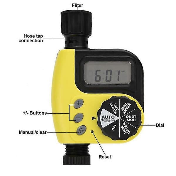 Automatisk vanningstimer, programmerbar digital slangkrans-timer smart sprinkler vanningssystem (1 stk, gul)