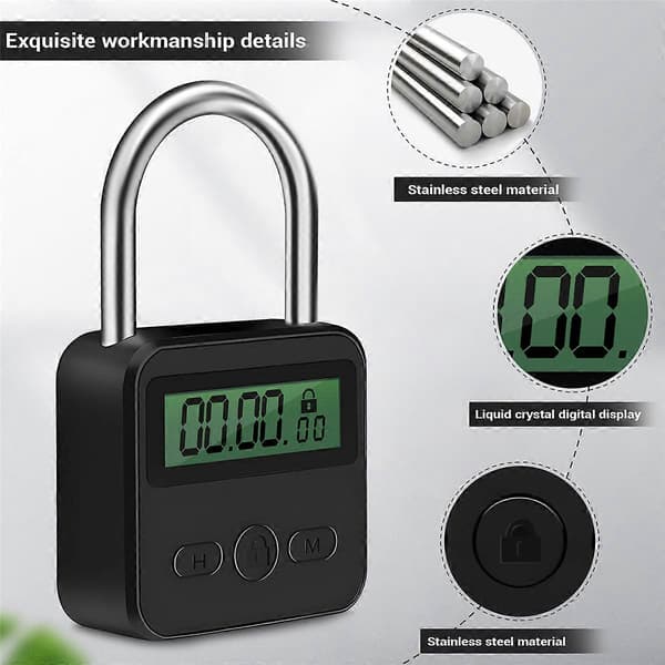Metal Timer Lock LCD Display Multifunctional Electronic Time 99 Hours Max Timing USB Rechargeable Timer