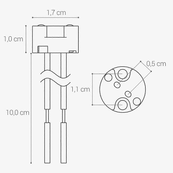 Set of 10 GU5.3 Sockets - GU5.3 or MR16 Socket - Holder with 12V Cable - For Bulbs such as LED Halogen