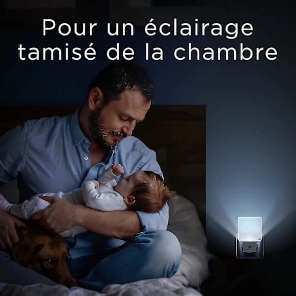 Integreret LED-natlampe, 2-pak, med automatisk sensor, dag/nat, stikkontakt, mat hvid
