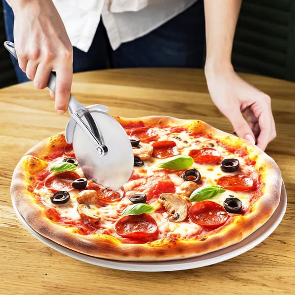 Pizzaleikkuri pyörällä, [integroidulla pullonavaajalla] Pizzaleikkuri, astianpesukoneen kestävä