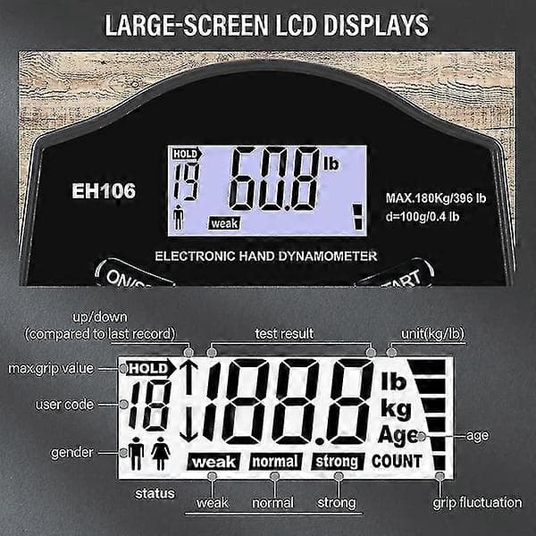 Grepstyrketester, 180 kg Digital Hånddynamometer Grepstyrkemåler USB LCD-skjerm Håndgrepsdynamometer [DB] -Sy