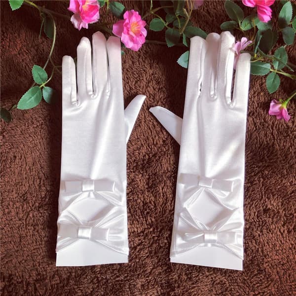 Satin Dobbelte Roset Handsker Bryllupstilbehør Elegante Dame Brudehandsker