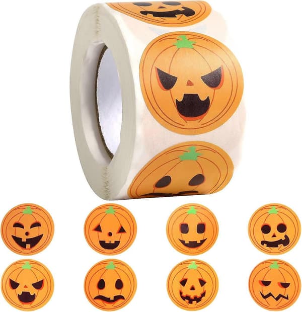 Halloween Pumpkin Stickers 500 Pcs Roll for Seasonal Decoration