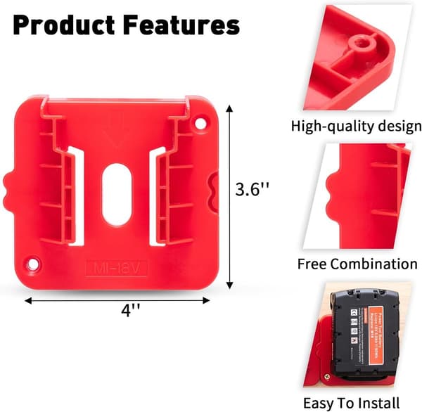 Battery Holder for Milwaukee M18 18V Batteries - Wall Mount for Work Van Shelf - Toolbox - 10 Pack