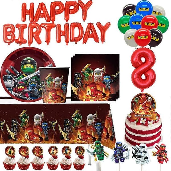 Bursdag Ninja Tema Festutstyr Servise Tallerken Kopp Servietter Duk Dekorasjoner Banner Ballong For Gutter-FX-