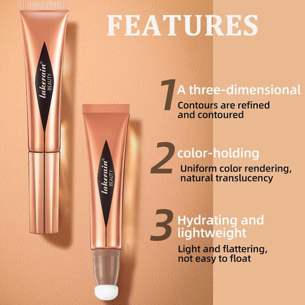 Liquid Contour Stick with Cushion Applicator, Waterproof Matte Cream Makeup Pen for Face and Cheeks (05#)