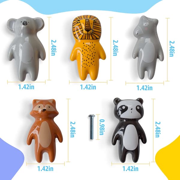 Cute Animal Ceramic Drawer Knobs - Kids Drawer Knobs and Handles, Lovely Decorative Furniture Handle, Cabinet Knobs with Screws 5 Pcs