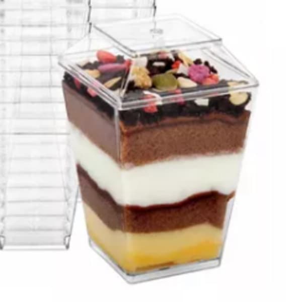 Clear Dessert Cups with Lids, Reusable, Trapezoidal, Transparent, Easy to Clean, Parfait Appetizer Cup for Fruit Ice Cream