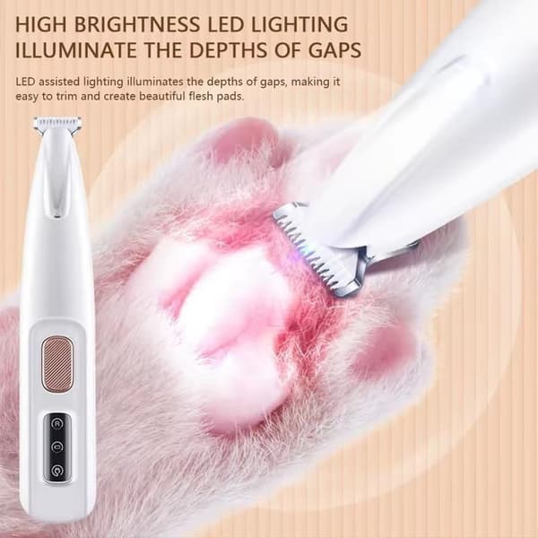 Cordless Pet Hair Trimmer with LED Light - Quiet, Rechargeable White vit Hvid